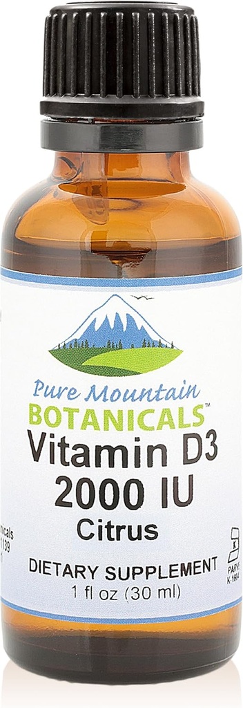 Saf Dağ Botanikleri D Drops - Servis başına Orange ve Lemon Flavored Sıvı Vitamin D3-2000iu - 1oz Şişe