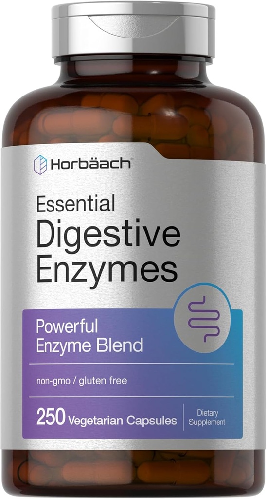 Horbäach Essential Digestive Enzymes | 250 Capsules | Erkekler ve Kadınlar için Güçlü Enzyme Ölme | Non-GMO & Gluten Ücretsiz Supplement Supplement Supplement Supplement