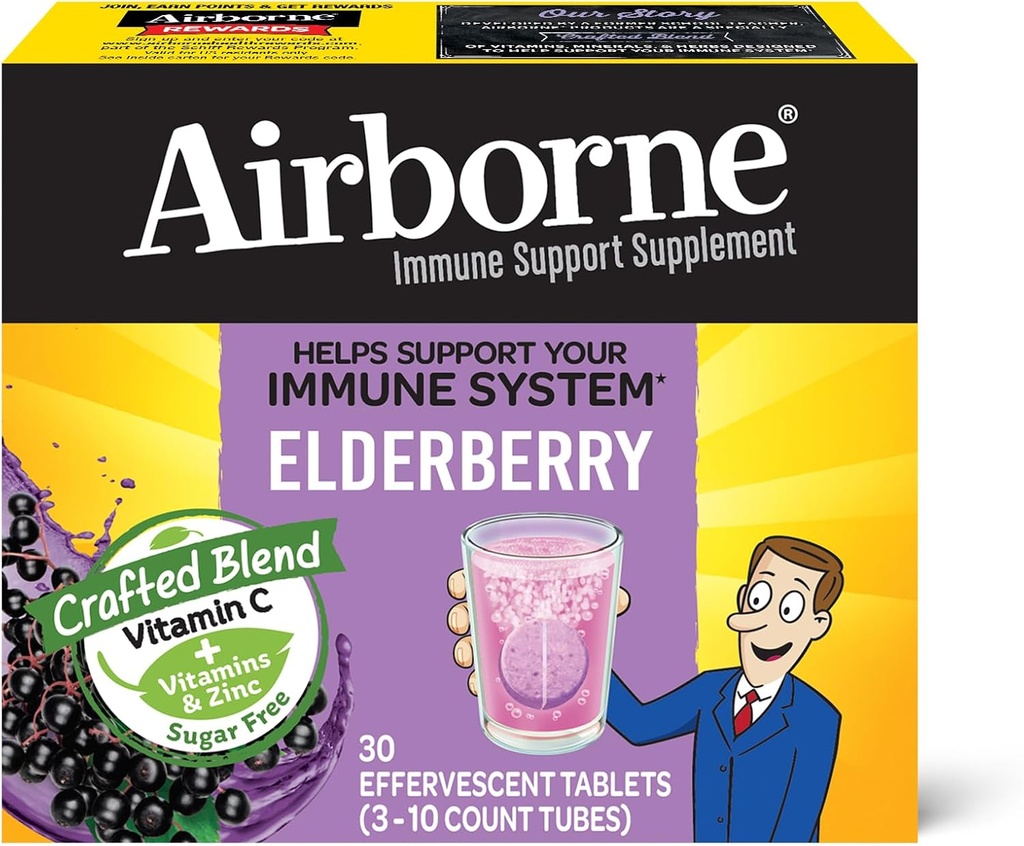 Airborne Elderberry Efferverscent Tabletleri (30 Bir Kutuda Kont)
