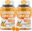 Sugar Free Turmeric Ginger Gummies with 5000 IU Vitamin D3 & K2 (MK7), C - Vegan Turmeric Supplement Gummies for Yetişkinler 1500 mg with Black Pepper, Supports Bone, Immune & Digestive Health - 120 Cts