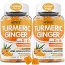 Sugar Free Turmeric Ginger Gummies with 5000 IU Vitamin D3 & K2 (MK7), C - Vegan Turmeric Supplement Gummies for Yetişkinler 1500 mg with Black Pepper, Supports Bone, Immune & Digestive Health - 120 Cts