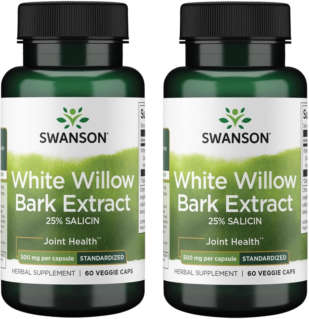 Swanson μέγιστη δύναμη White Willow Bark Extract-Promotes Κοινή υποστήριξη & μυϊκή ανακούφιση-Standardized σε 25% Salicin-Φυσικό συμπλήρωμα με καμία εφίδρωση στο στομάχι (60 Veggie Caps, 500mg έκαστο) 2 συσκευασία