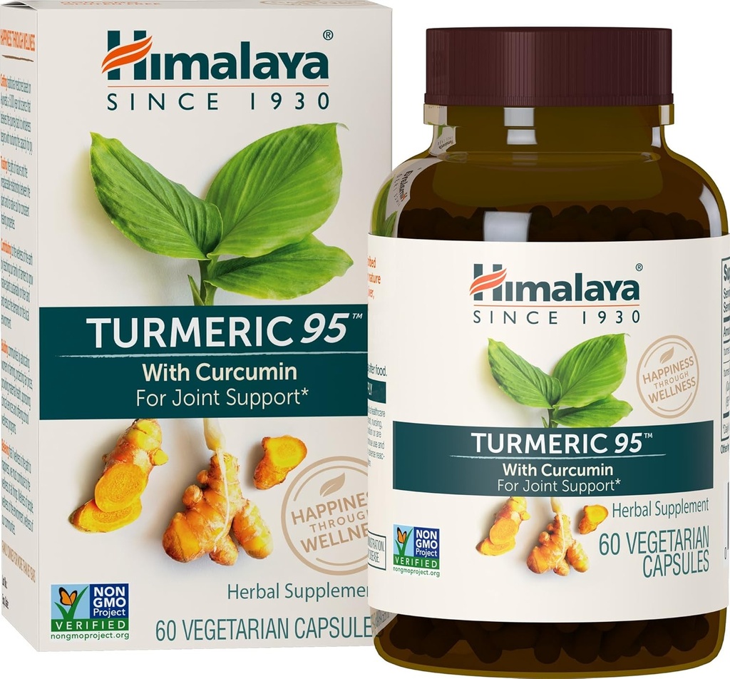 Himalaya Turmeric 95 συμπλήρωμα με κουρκουμίνη/κουρκουμινοειδή, κοινή και μυϊκή υποστήριξη, βέλτιστη ευελιξία και κινητικότητα, 600 mg, μη ΓΤΟ, Vegan, χωρίς γλουτένη, 60 κάψουλες, 60 ημέρες προσφοράς