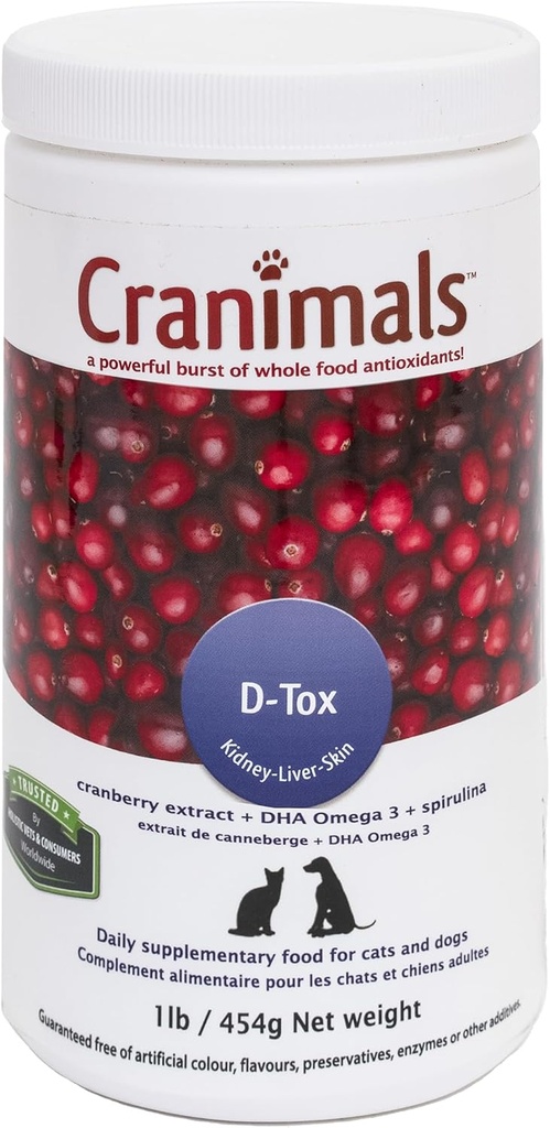 Cranimals D-Tox Καθημερινή πολυβιταμίνη για σκύλους, Superfood Αμινοξέα, Αντιοξειδωτικά, DHA Λιπαρά Οξέα, Βιταμίνες E, B, D, Βιοτίνη, Ορυκτά για την υποστήριξη της μεταβολικής λειτουργίας, της ενέργειας, της ευεξίας των ζώων, της μακροζωίας