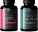 Nopal Cactus & Monolaurin Bundle, 240 Κάψουλες Κάθε, 1500 Mg Prickly Pear Cactus, 1000 Mg Monolaurin
