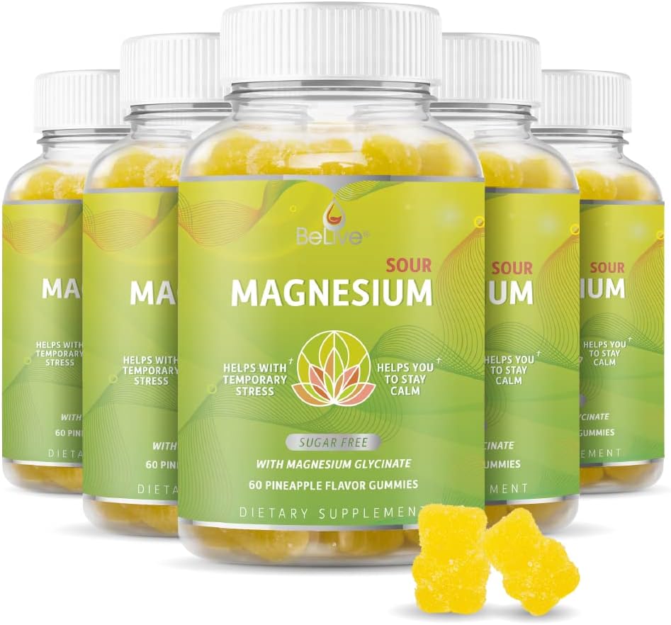 Canlı Magnezyum Gummies 200 mg - 60 Ct | Magnezyum Glycinate Supplements for Relaxation, Stress Relief, and Sleep for Yetişkinler & Kids - Tasty and Tangy Pinele Flavor (3)