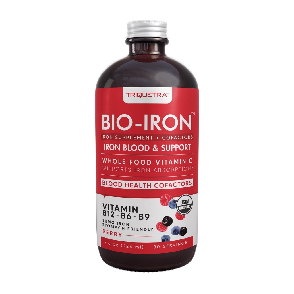 Sıvı Demir Supplement | Organik Onaylanmış, Berry Flavor - Tüm Gıda Vitaminleri C A Vitaminleri - Methylfolate & B6 - Sağlıklı Demir Seviyeleri Destekler - 7.6 ozz