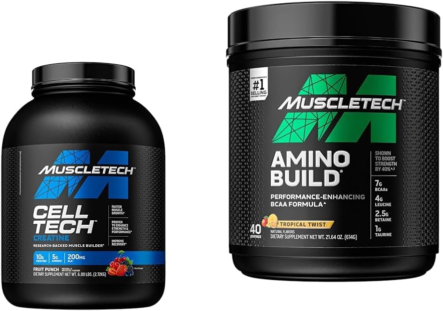 MuscleTech Kretine Monohidrat Toz Hücre-Teknolojik Krep | Post Workout Recovery Drink & BCAA Amino Asits + Elektrolyte Toz, Amino Build, 7g of BCAAs + Electrolytes