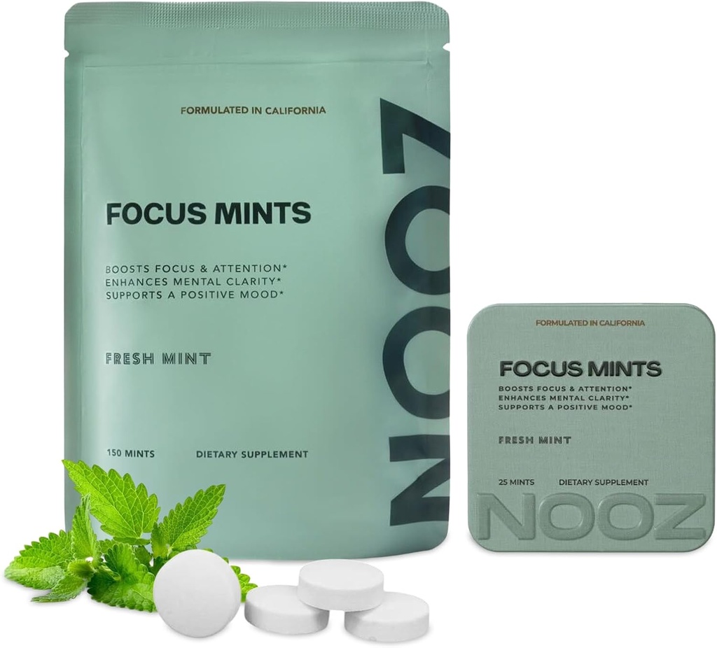 NOOZ Focus Mints Refill Bag - Caffeine-Free Brain Booster for Mental Clarity - Fresh Mint Flavor 