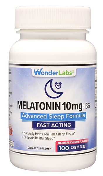 Wonder Laboratories Chewable Melatonin 10 mg + B6 Fast Dissolve Fall Asleep Faster, Stay Asleep Longer 100 Count