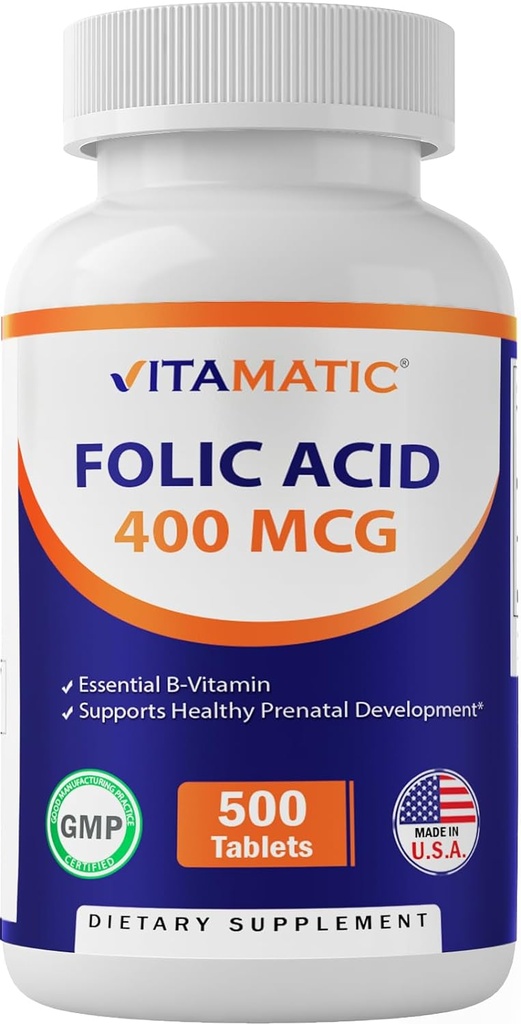 Vitamatic Folic Acid 400 mcg - 500 Vejetaryen Tabletler - Vitamin B9