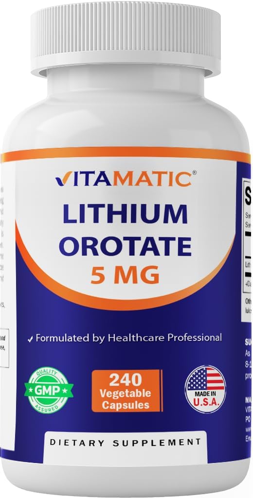 Vitamatic Lityum Orotate 5 mg, 240 Veggie Capsules, Non-GMO, Gluten Free.