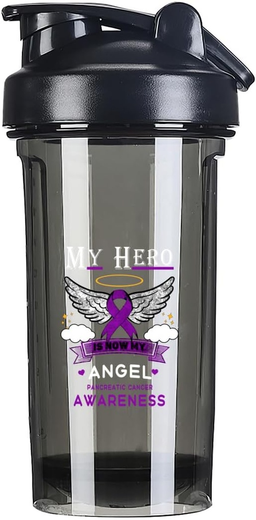 Kahramanım Şimdi My Angel Pancreatic Cancer 18 Ounce Shaker Şişe İçecek Mixer Leak-proof Pre Workout Protein Shakes Meal Yenileme Shakes Şişe 500ML/18 Oz Black