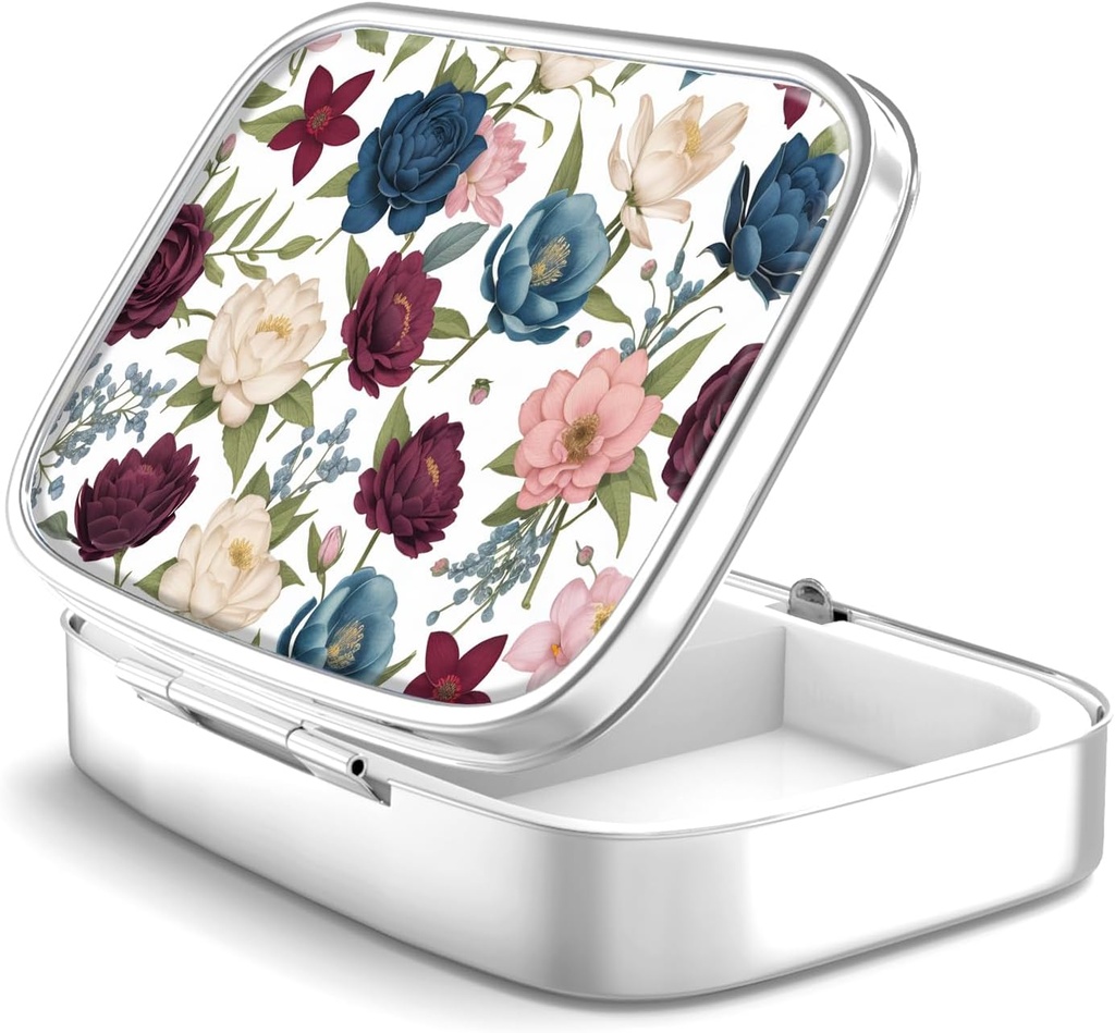 Κουτί χαπιών 2 Διαμέρισμα μικρή θήκη χαπιών, Portable for Pocket or Purse Pill Organizer Hipl Container Holder to Hold Vitamins, Medication, Fish Oil and Supplements (Garden Flowers)