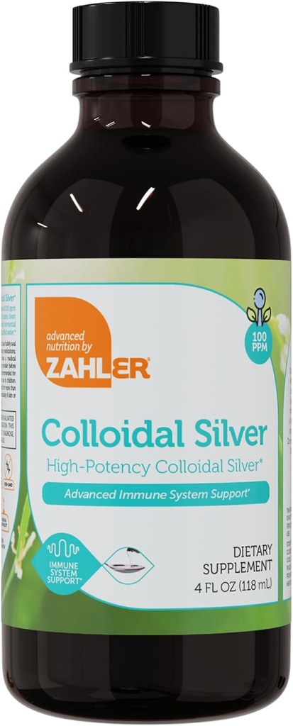 Zahler Colloidal Silver Liquid - Gelişmiş Immune Support and General Health - 100 PPM Bio-Active Liquid Silver Colloidal Liquid - Kosher Vegetarian Non-GMO Structured Colloidal Silver Water (4 fl oz)