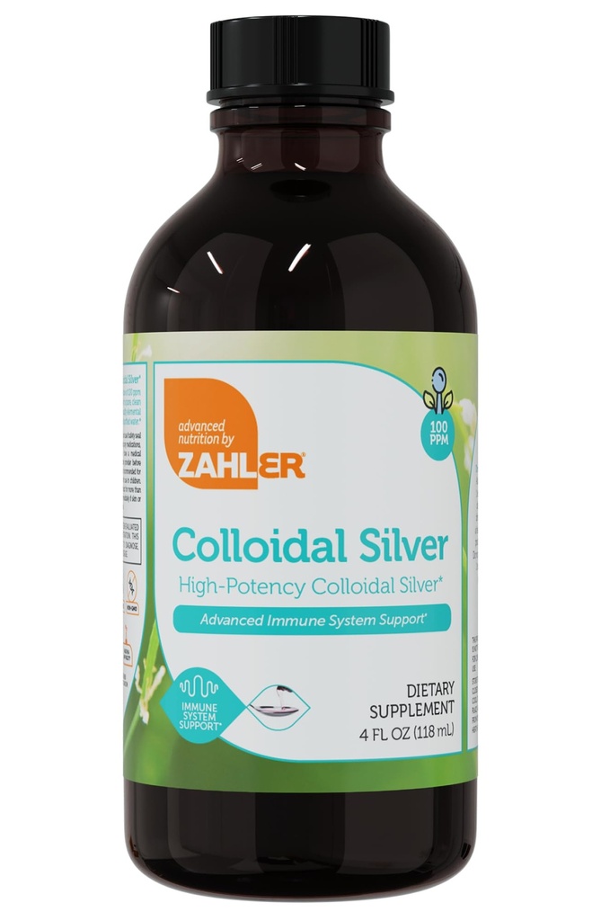 Zahler Colloidal Silver Liquid - Gelişmiş Immune Support and General Health - 100 PPM Bio-Active Liquid Silver Colloidal Liquid - Kosher Vegetarian Non-GMO Structured Colloidal Silver Water (4 fl oz)