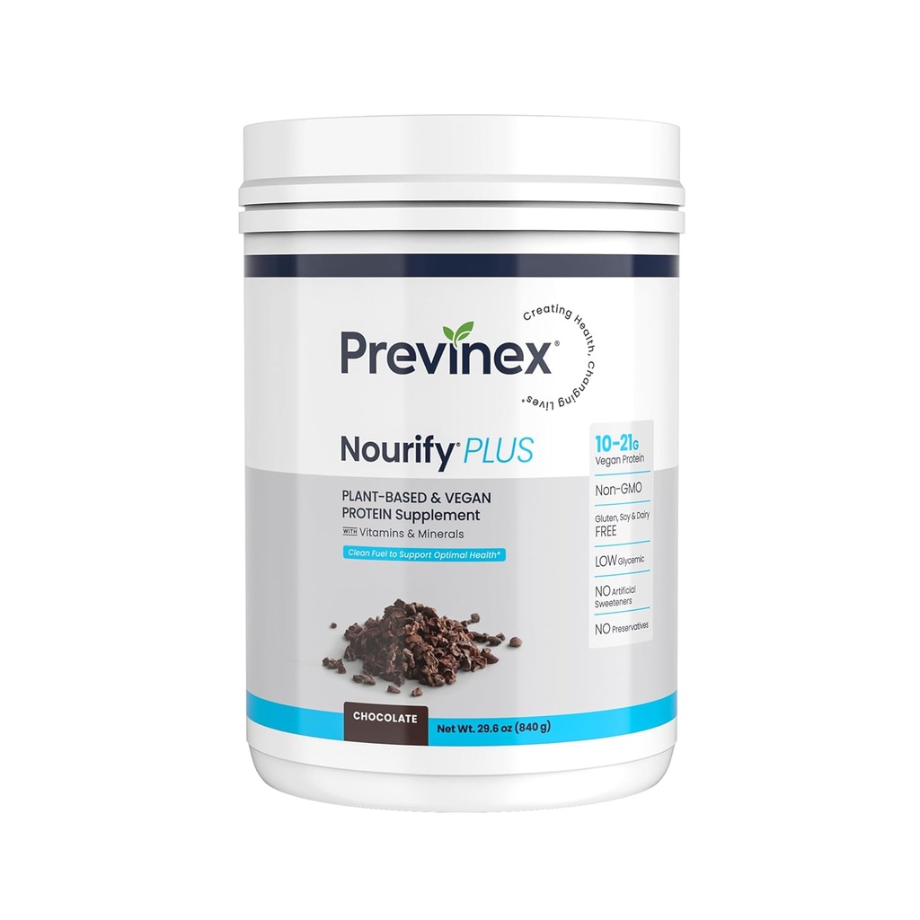 Nourify Plus Plant-Based Protein Shake - All Natural Vegan Protein Toz, Yüksek Protein & Low Sugar, Gluten Free, Soy Free & Dairy Free, Chocolate Protein (29.3 oz)