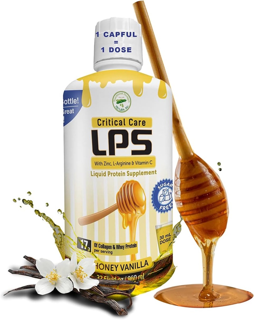 Beslenme Tasarımları LPS Sıvı Collagen & Whey protein Supplement, Sugar-Free, Non-GMO Drink, Men & Women için Sağlıklı Cilt & Saçları Teşvik Ediyor. (Critical Care) Honey Vanillailla