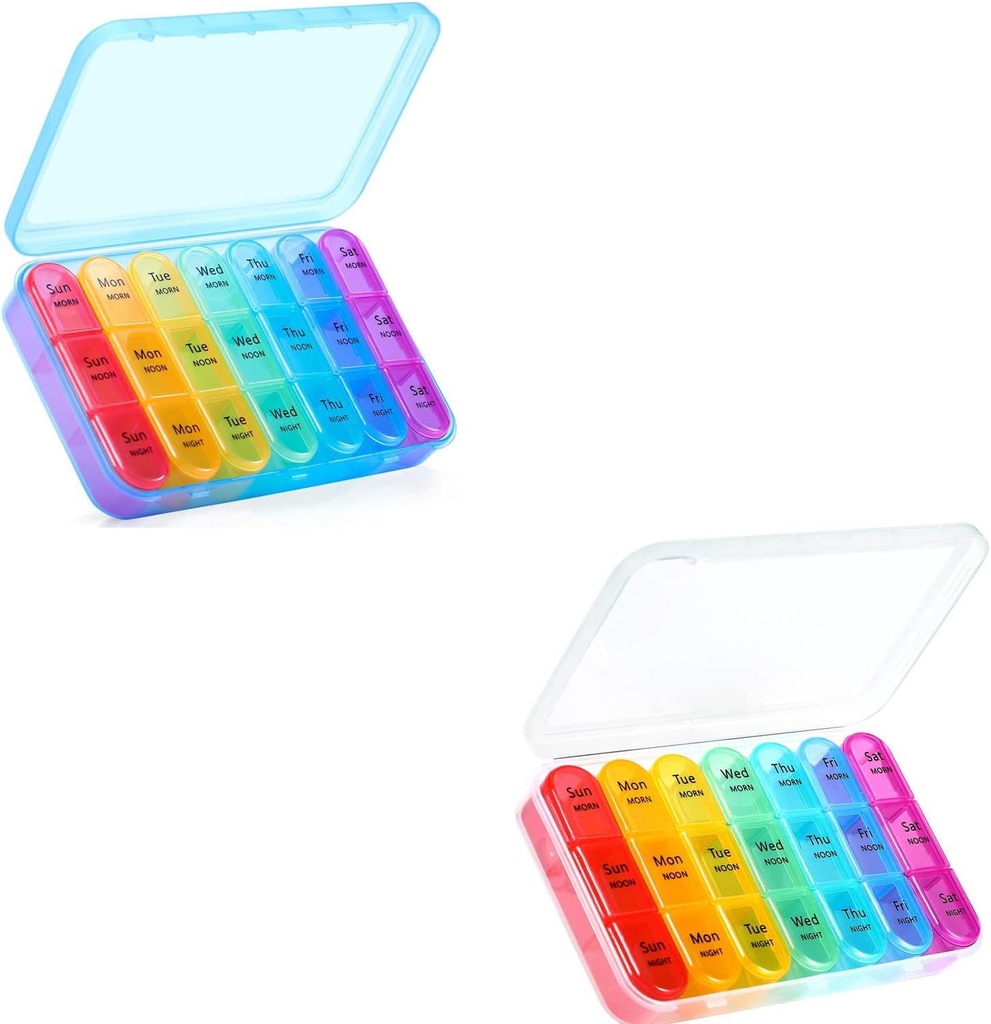 ASprink Pil Box 3 Times bir gün, Haftalık Pill Organizer 3 Zaman Bir Gün - Günlük Pill Box 7 Günlük Tıp Organizer, (Mavi ve Beyaz)