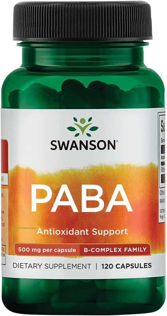 Swanson PABA - Güçlü B Kompleksi Red Blood Hücre Formasyonunu Destekledi - Folic Asit Kompülleri ve Skin Health Support - (120 Capsules, 500 mg Her)