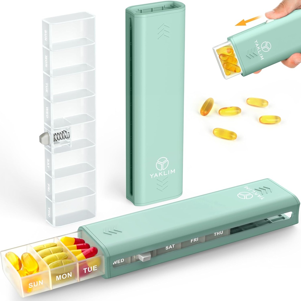 Yaklim Weekly Pill Organizer 1 Χρόνος την ημέρα, 7 Day Pill Organizer Daily Pill Box Travel Υπόθεση χαπιών, Χάπια εμπορευματοκιβώτια για βιταμίνη, 1 Week Pill Organizer για να κρατήσει την ιατρική, συμπλήρωμα, ιχθυέλαιο