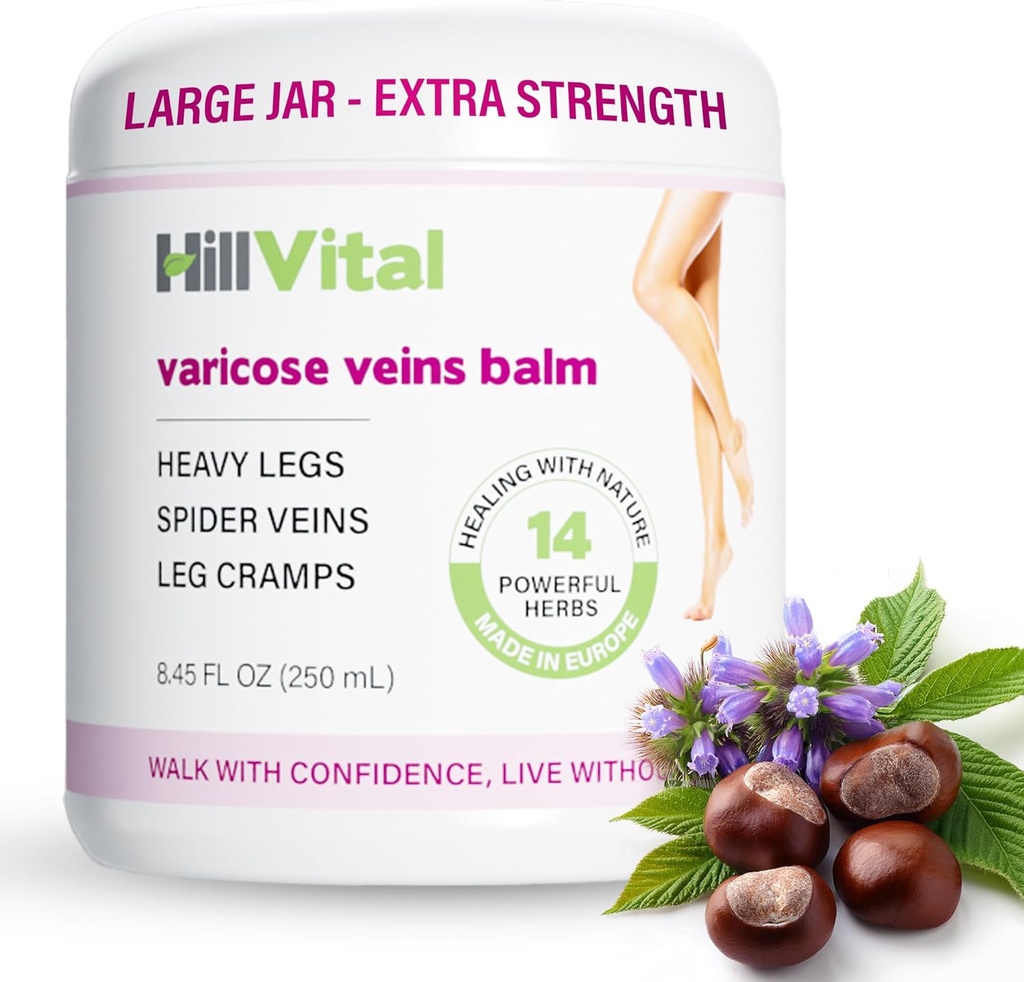 HillVital Varicose Veins Tedavisi Legs, Natural Varicose Vein Cream & Örümcek Vein Legs ve Diğer Vücut Parçalar için Tedavisi, Premium Horse Chestnut Cream for Puffed Veins, Infüzyon