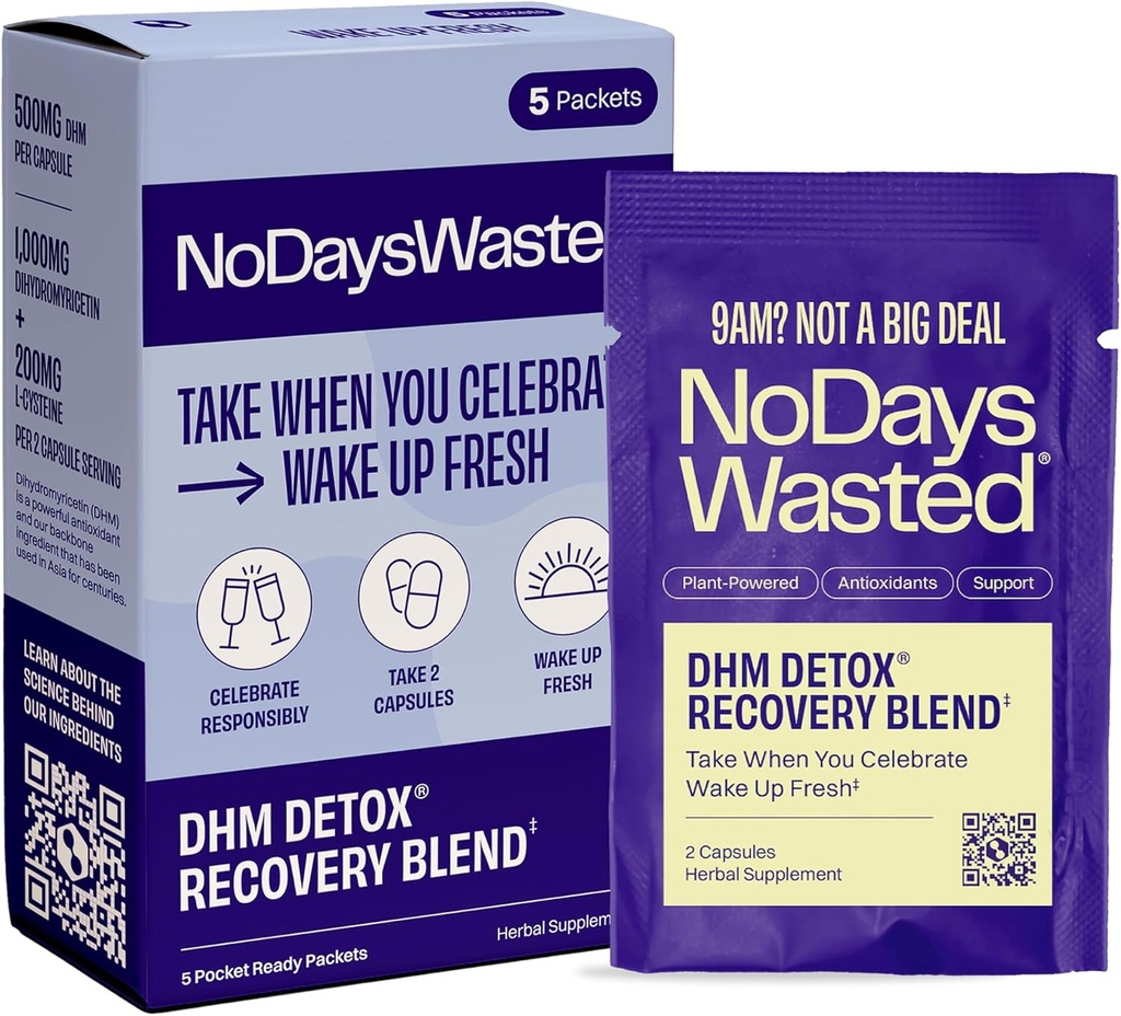 No Days Wasted DHM Detox 5 Portatif Hizmetler - Daha İyi Bir Sonraki Gün ve Kurtarma Sırası İçin Daha İyi Olmaya Devam Etmek için DHM (Dihidriyoricetin Supplement) ve Vitaminler