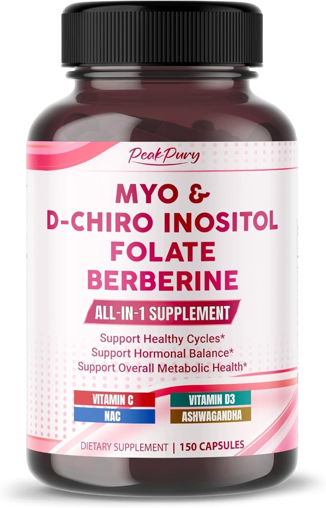 Ultra Myo & D-Chiro Inositol with Folate, C & D3 - All-in-1 Supplement for Health Cycles, Hormonal Balance & Metabolic Support - Made in the USA- 150 Capsules