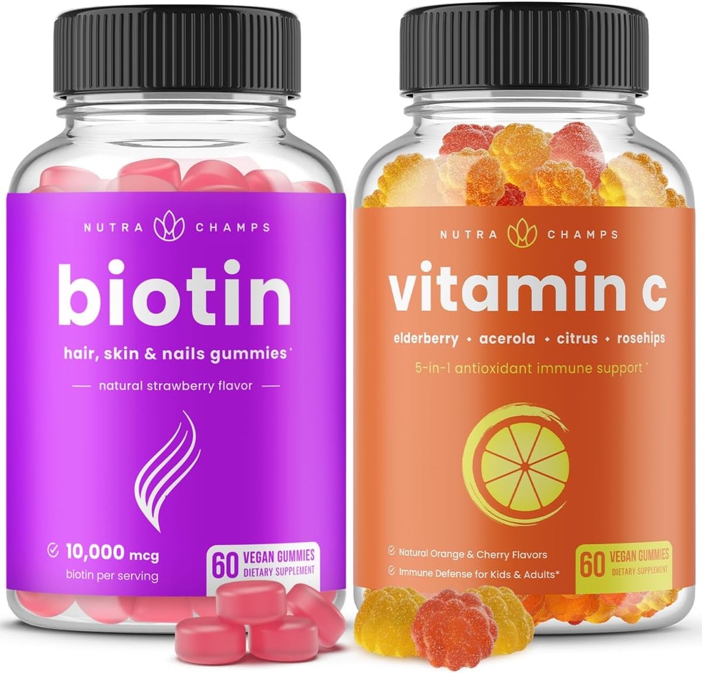 NutraChamps Biotin Gummies και (2-Pack) Βιταμίνη C Gummies Bundle