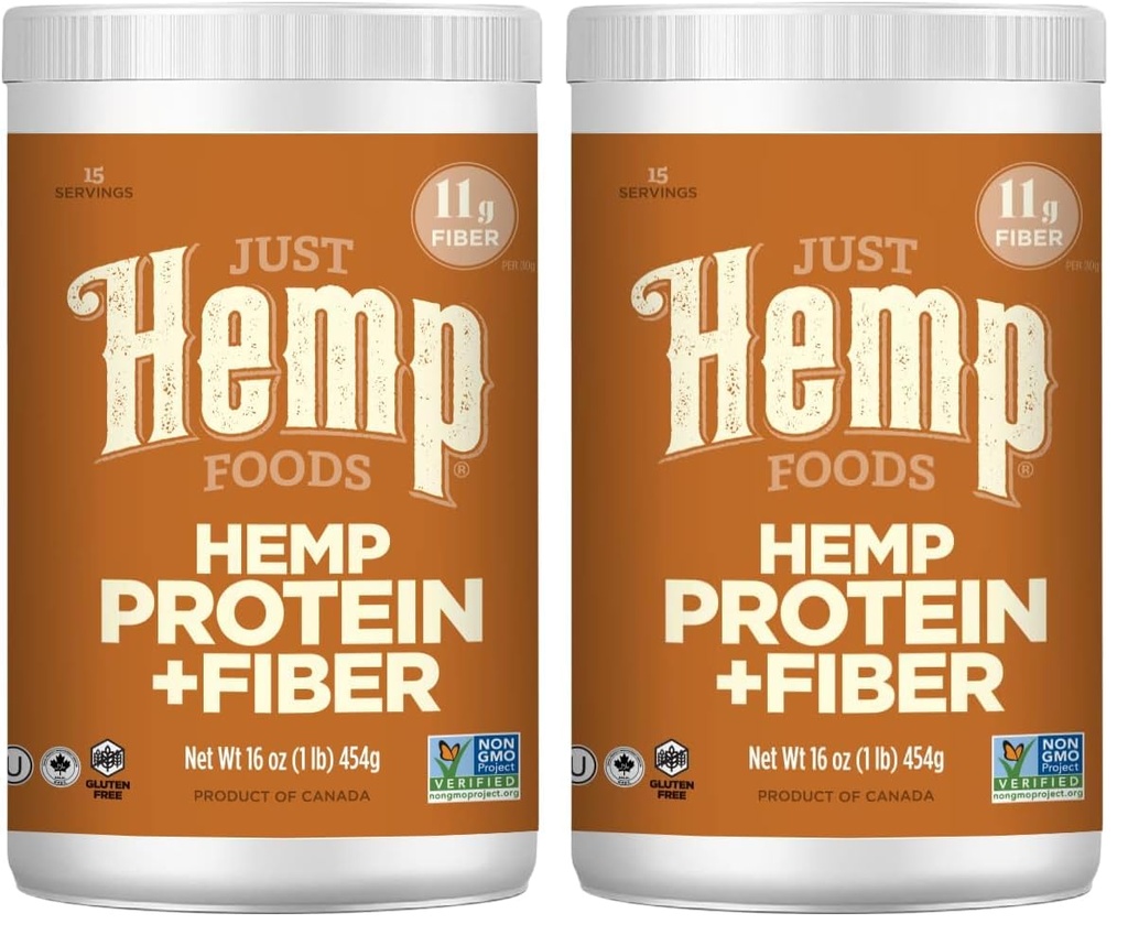 Just Hemp Foods Hemp Protein Powder Plus Fiber, Μη ΓΤΟ Επαληθευμένο με 11g Πρωτεΐνη & 11g Fiber per Serving, 16 oz - Συσκευασία May Vary (Pack of 2)
