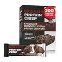 MUSASHI Protein Crisp Bar, 20g protein, 4g Total Sugars, Chocolate Brownie, Post Workout and Snack On The Go, 12 Pack of 2.1oz (60g) Bars