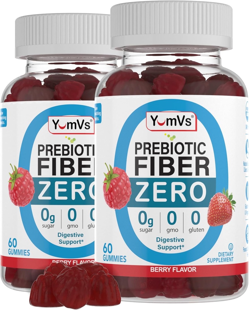 YumVs Sugar Free Prebiyotik Fiber Gummies for Yetişkinler and Kids - Berry Flavor - Kosher Halal 4g High Fiber Supplement for Women and Men - Daily Fiber for Digestive Health (60 Count, 2PK)