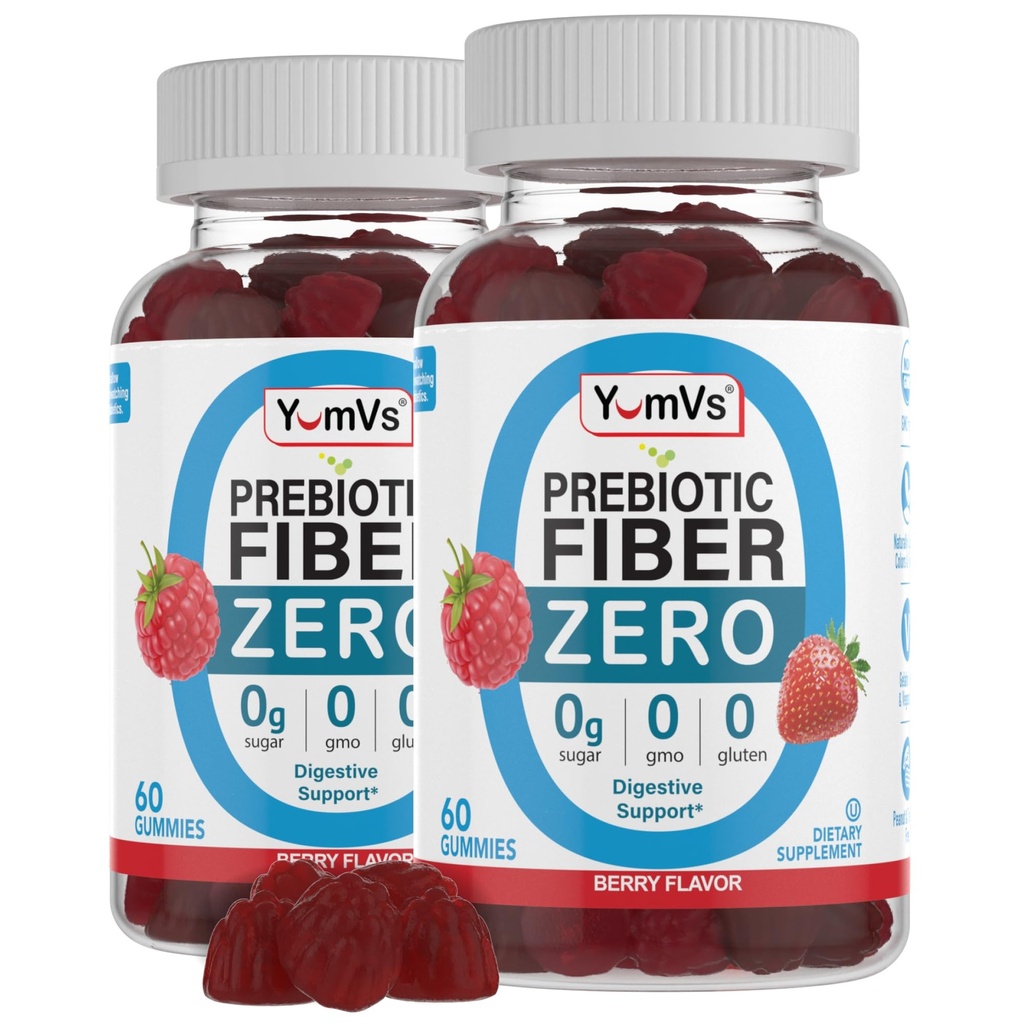 YumVs Sugar Free Prebiyotik Fiber Gummies for Yetişkinler and Kids - Berry Flavor - Kosher Halal 4g High Fiber Supplement for Women and Men - Daily Fiber for Digestive Health (60 Count, 2PK)