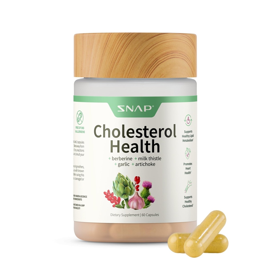 Snap Supplements Cholesterol Health - Natural Support for Heart, Liver, Digestive and Metabolic Health, 60 Vegetarian Capsules (30 hizmet, 1 Ay Supply)