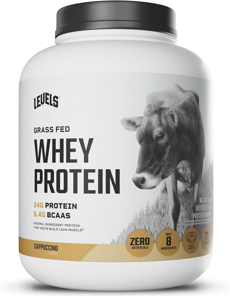 Seviyeler Grass Fed Whey Protein Toz, Yapay Değil, 24G Protein, Cappuccino, 5LBB