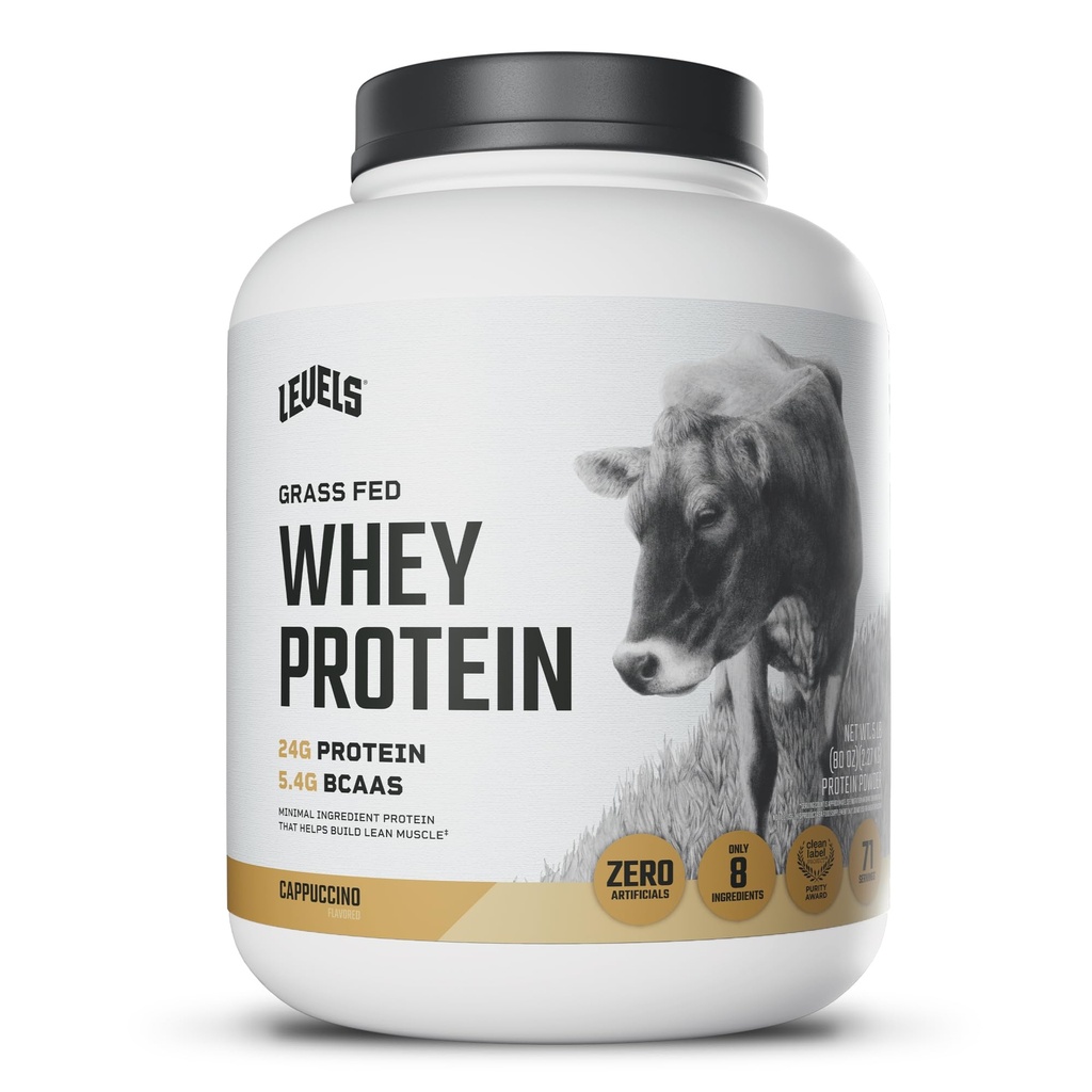 Seviyeler Grass Fed Whey Protein Toz, Yapay Değil, 24G Protein, Cappuccino, 5LBB