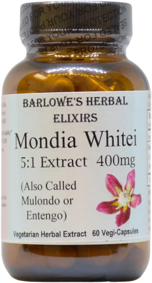 Barlowe's Herbal Elixirs Mondia Whitei 5:1 Ekstraksiyon | 400 mg Per Capsule | Geleneksel Afrika Vitality Herb for General Health & Wellness | 60 Vegan Capsules | Clean, Filler-Free Formula