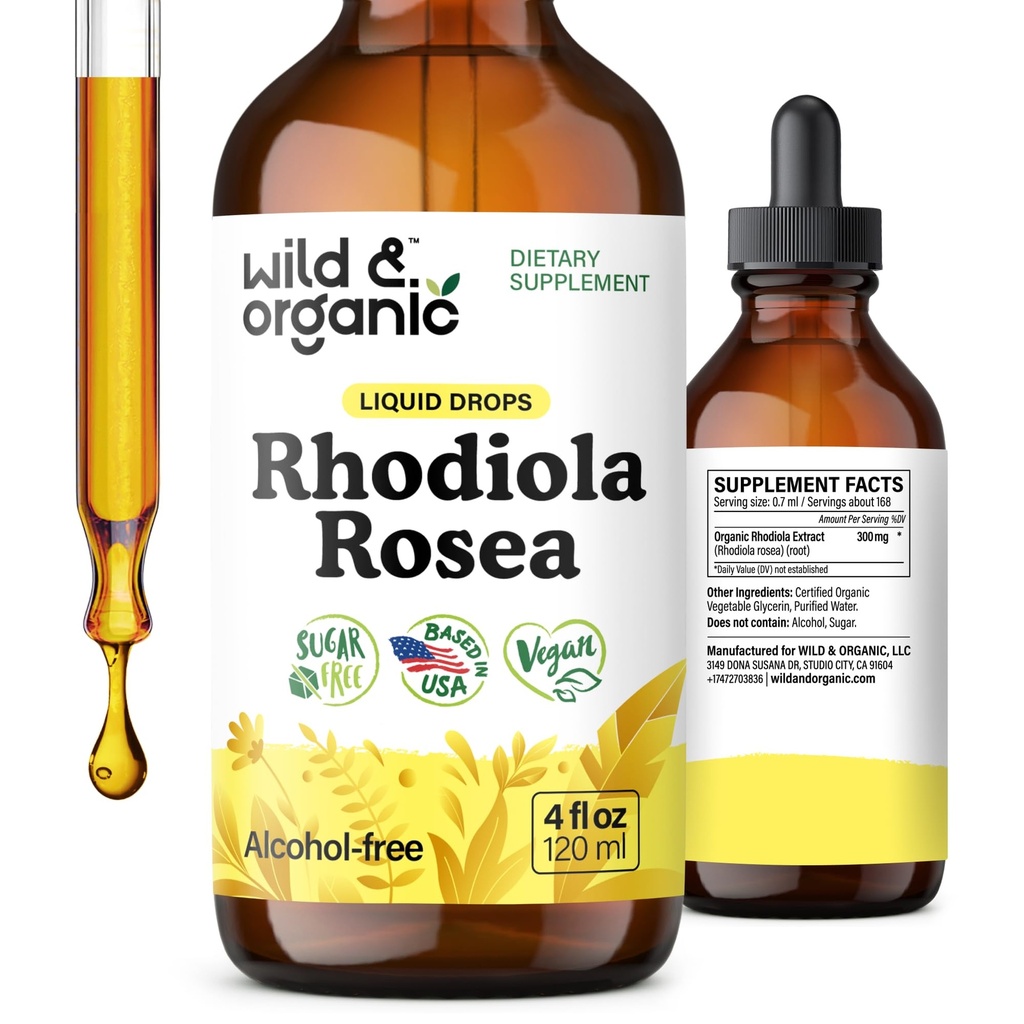 Wild & Organic Rhodiola Rosea Tincture - Rhodiola Rosea Supplement for Mood Support - Relaxing Root Extract Liquid Drops - Vegan, Sugar & Alkol Özgür - 4 fl ozz