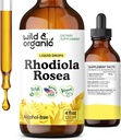 Wild & Organic Rhodiola Rosea Tincture - Rhodiola Rosea Supplement for Mood Support - Relaxing Root Extract Liquid Drops - Vegan, Sugar & Alkol Özgür - 4 fl ozz