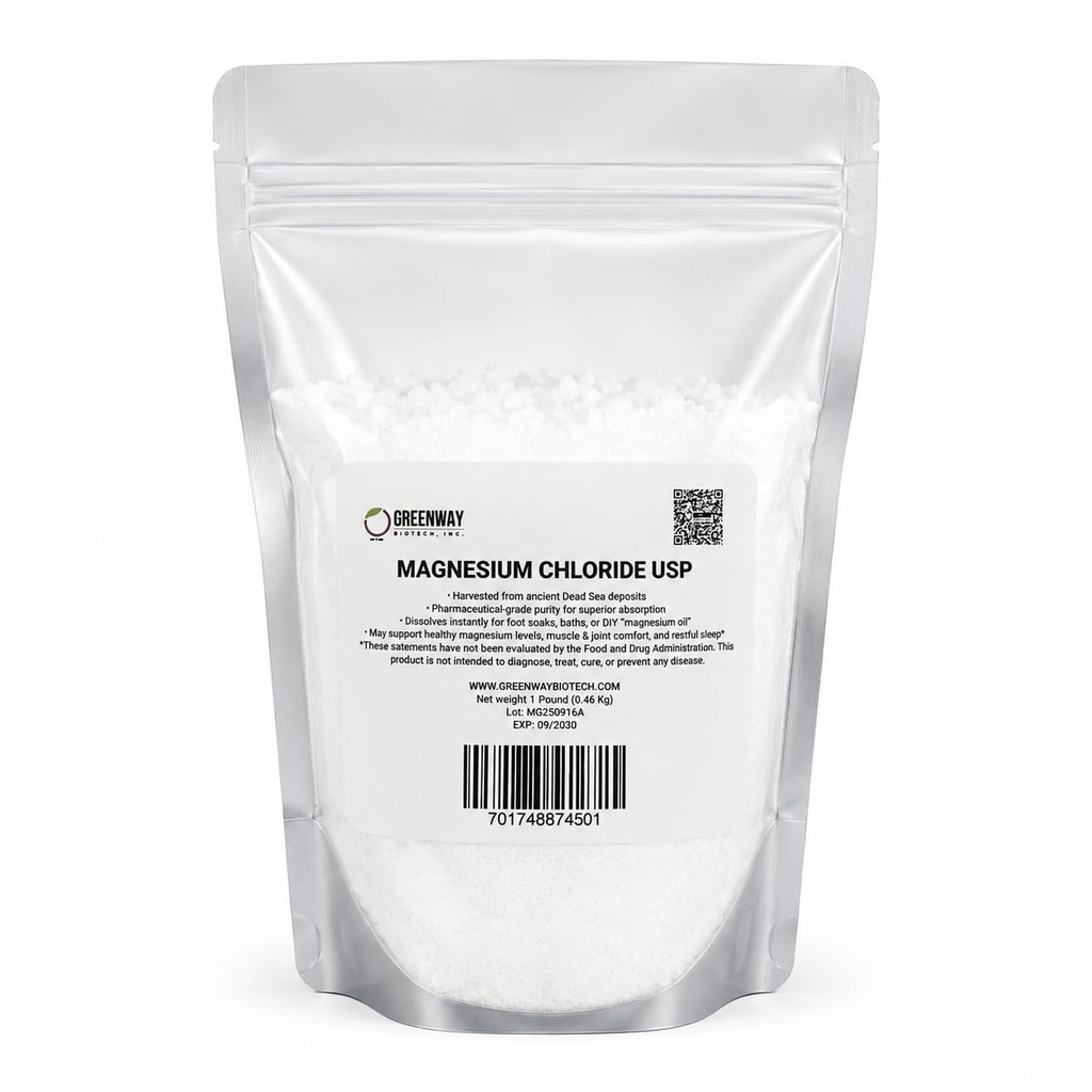 Greenway Biotech, Inc. Organic Chloride USP Supplement 100% Edible Cloruro de Magnesio Comestible Toz (Pharmaceutical Grade) | Pure Ph. EUR., BP, USP | 1 Pound