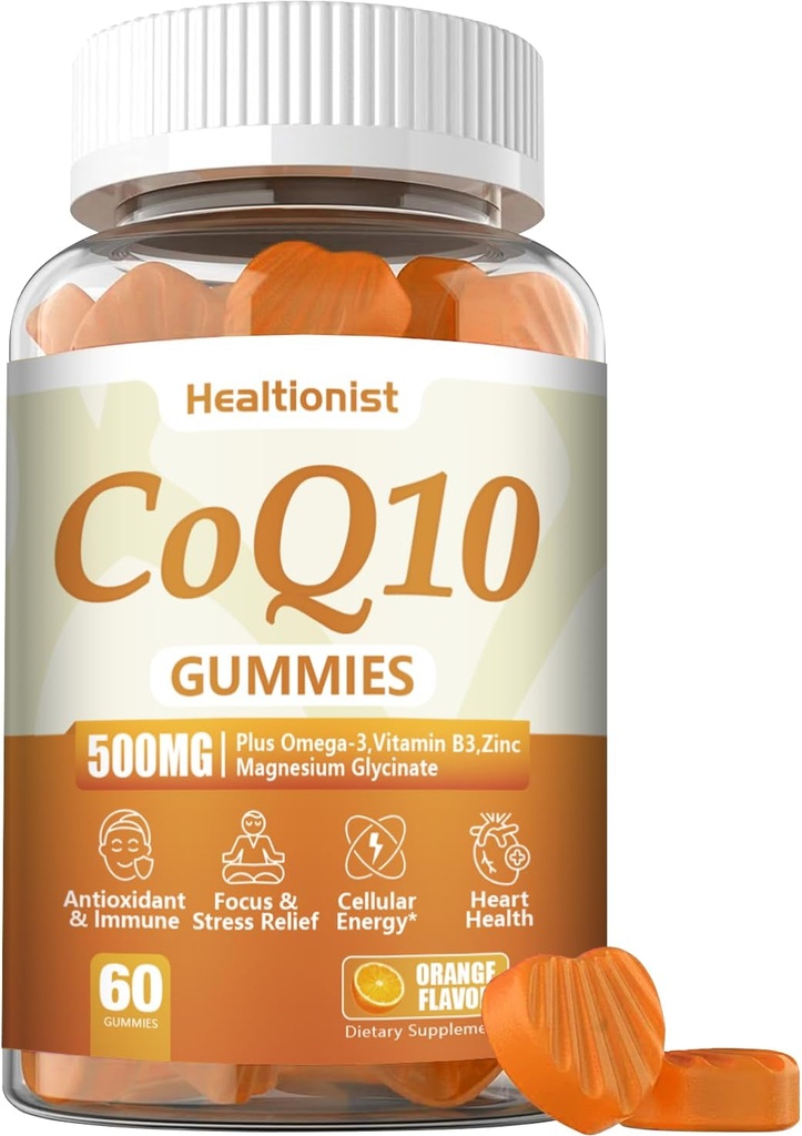 1 Pack 500MG Coq10 Gummies - 3X Daha İyi Aborpsiyon, Plus Omega-3, Magnezyum, B3 & çinko - Coenzyme Q10 Kalp Sağlığı, Hücre Enerji ve Antioksi, Vegan, 60 Counts