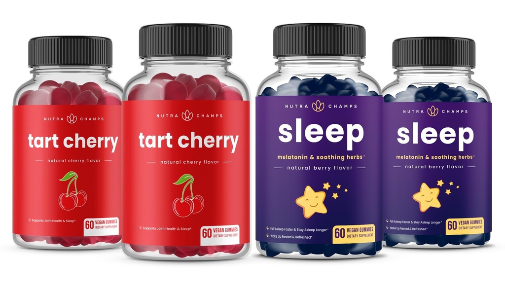 NutraChamps Tart Cherry (2 πακέτο) & Gummies ύπνου (2 πακέτο) Bundlle για την υποστήριξη του ύπνου και των μυών