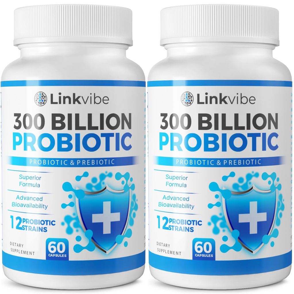 Probiyotik 300 Milyar CFU - Digestive & Gut için Organik Prebiyotiklerle 12 Strains, Immune, Bloating Health - Probiyotiks for Women and Men - Daily Dairy Free, Raf Stable - 120 Counts