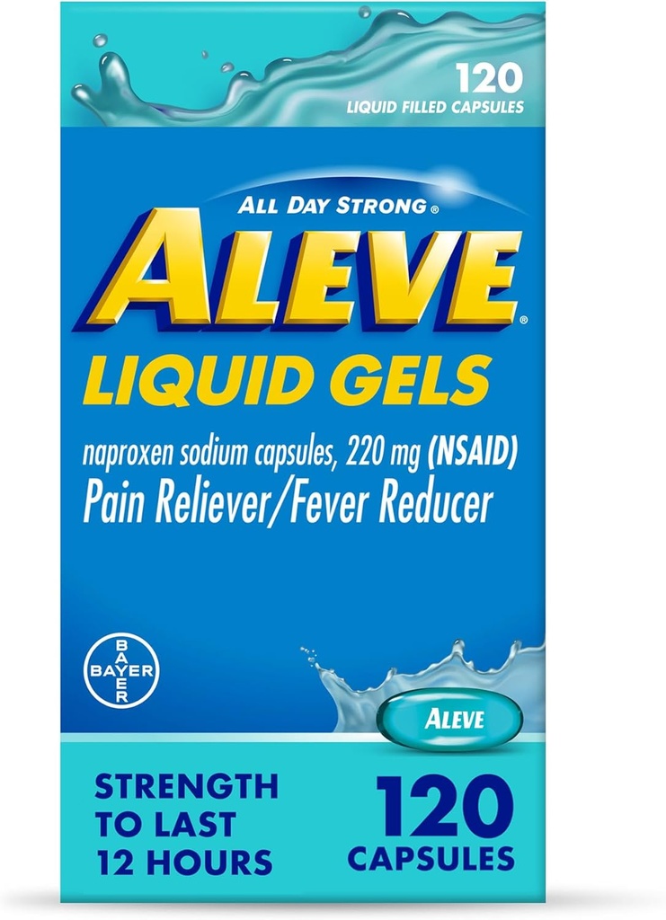 Aleve Liquid Capses, Naproxen κάψουλες νατρίου 220 mg (NSAID), Pain Reliever/Fever Reducer, Fast Pain Relief, 120 Count