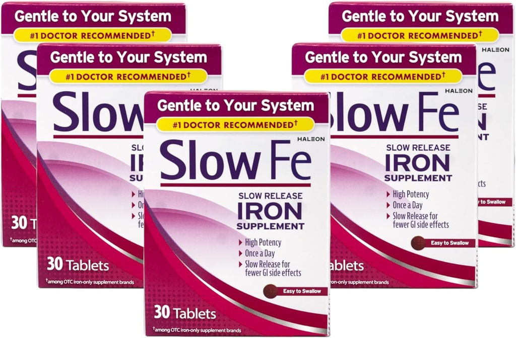 Slow Fe Slow Release Iron Supplement, High Potency, Once a Day, Gentle on System, 30 Tablets (Pack of 5)
