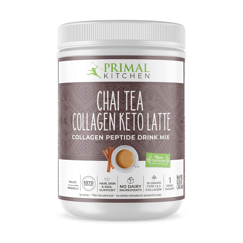 Primal Kitchen Chai Tea Collagen Keto Latte Toz, Collagen Peptide Drink Mix, 8.55 Ounces