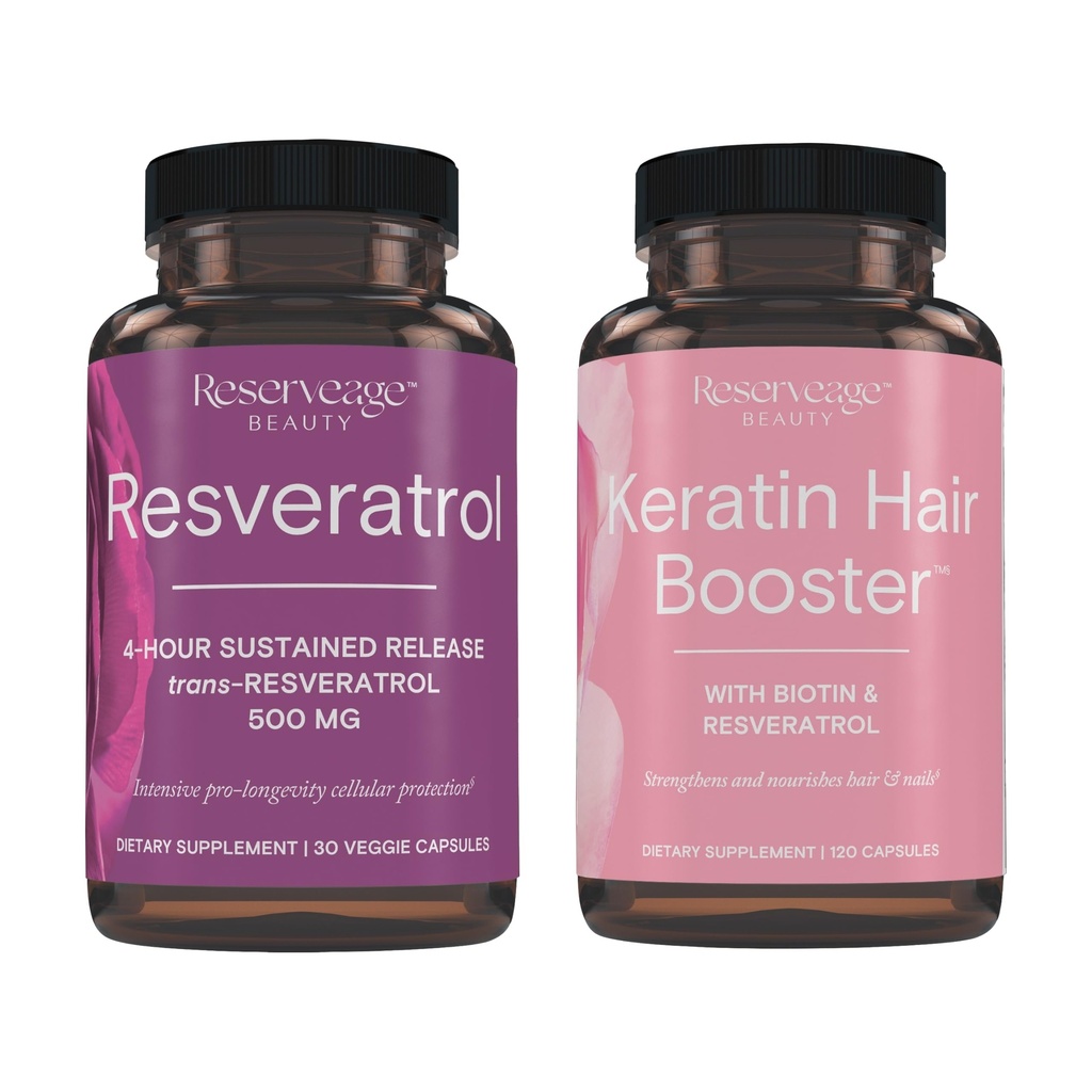 Rezerv Güzellik, Resveratrol 500 mg, Kalp ve Hücre Sağlığı için Antioksi Supplement 30 Caps & Keratin Saç ATM Biotin & Resveratrol, Saç ve Nail Büyüme Tamam 120 Caps