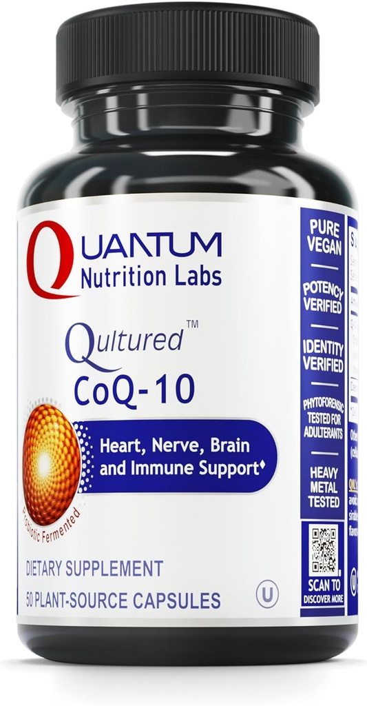 Kuantum Beslenme Laboratuvarları CoQ-10 Qultured - Coenzyme Q10, Co Q 10 Supplement, 100 mg Capsules for Heart Health, Nerve ve Immune Support, Ubiquinol Co Enzyme Q-10 with Red Algae - 60 Vegetarian Capsules
