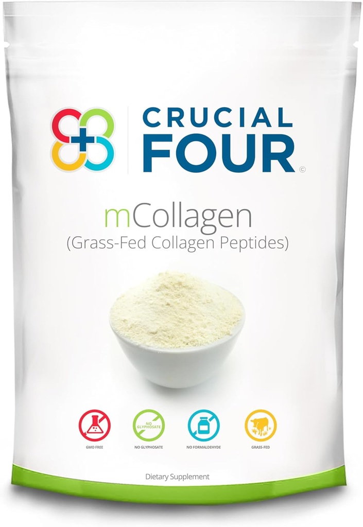 Crucial FOUR - mCollagen (Grass Fed Collagen Peptide Toz) – Amino Asitler - Spor Kurtarma Protein Tamamı için Mükemmel - Saç Saç, Cilt, Çiçekler ve Ortak Sağlık - Organik ve Non-GMO (16oz)