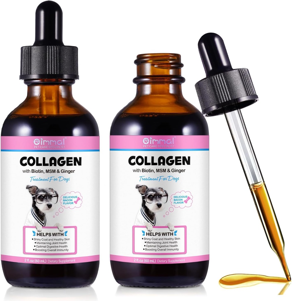 Köpekler için Collagen, Dog Collagen Liquid Drops with Biotin, MSM & Ginger Digestive & Immunity Support, Itch Relief, Skin & Coat and Joint Health, Dog Supplement 60 ml-2par